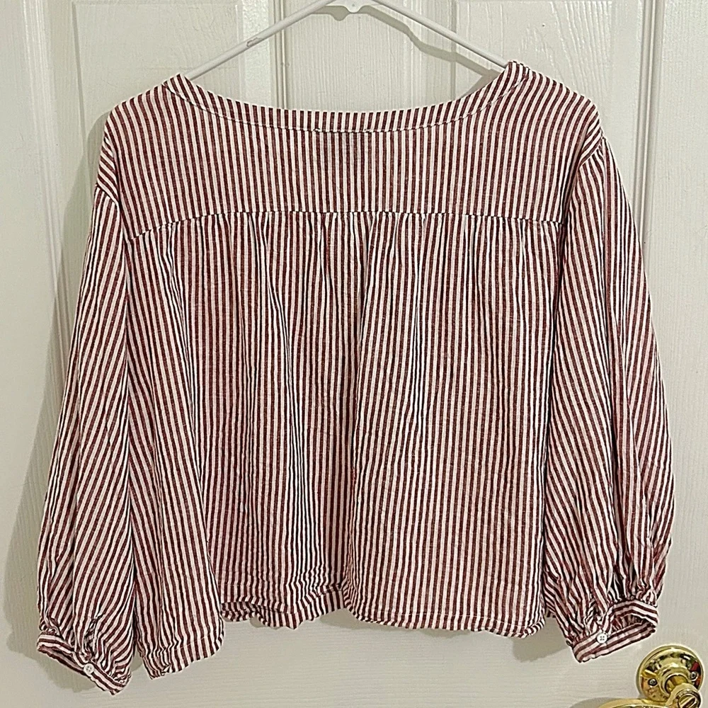 Tuckernuck Red Stripe Linen Kennedi Blouse Size Large Boxy Preppy - Picture 9 of 14